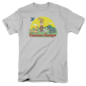 Silver men's regular fit t-shirt with Curious George Sunny Friends graphic