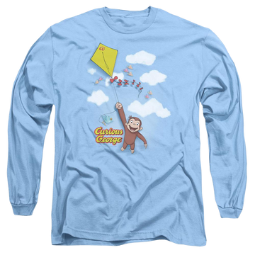 Carolina blue men's long sleeve t-shirt with Curious George Flight graphic