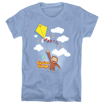 Carolina blue women's t-shirt with Curious George Flight graphic