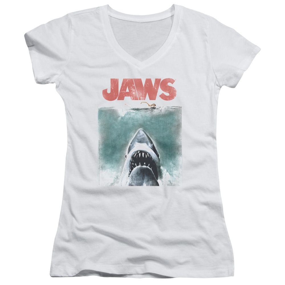 Jaws Vintage Poster Juniors V-Neck T-Shirt Juniors V-Neck T-Shirt Jaws