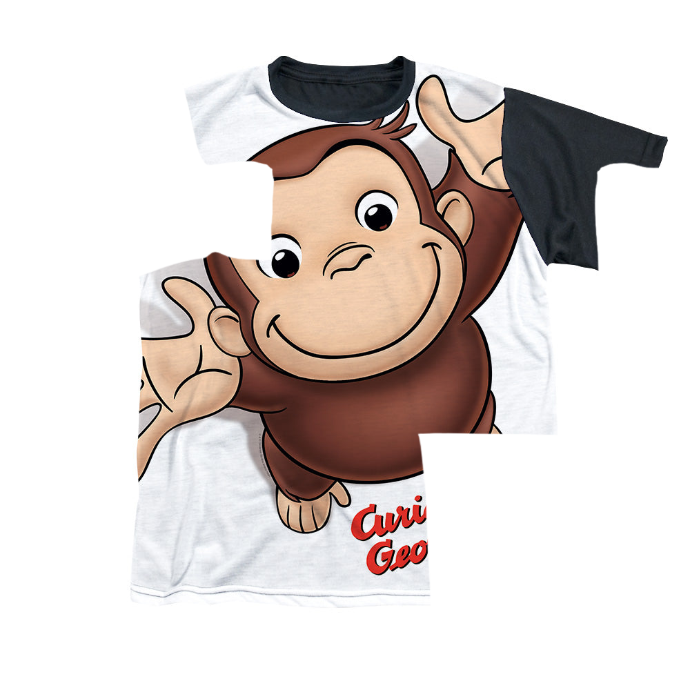 Curious George Hands In The Air - Youth Black Back T-Shirt Youth Black Back T-Shirt (Ages 8-12) Curious George