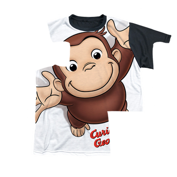 Curious George Hands In The Air youth black back t-shirt for ages 8 to 12