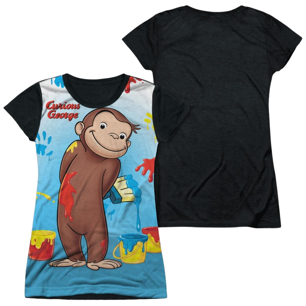 Curious George Paint All Over - Juniors Black Back T-Shirt Juniors Black Back T-Shirt Curious George