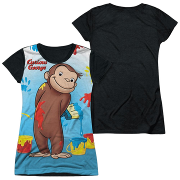 Curious George Paint All Over - Juniors Black Back T-Shirt Juniors Black Back T-Shirt Curious George