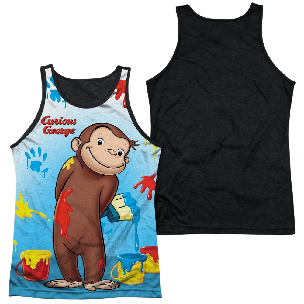 Curious George Paint All Over Men's Black Back Tank Men's Black Back Tank Curious George