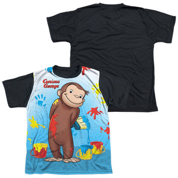 Curious George Paint All Over youth black back t-shirt for ages 8 to 12