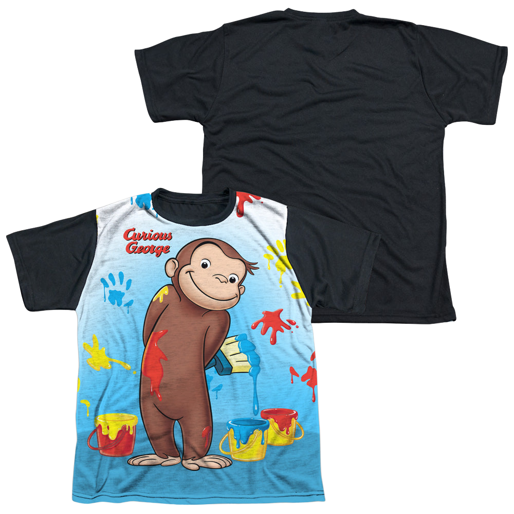 Curious George Paint All Over - Youth Black Back T-Shirt Youth Black Back T-Shirt (Ages 8-12) Curious George
