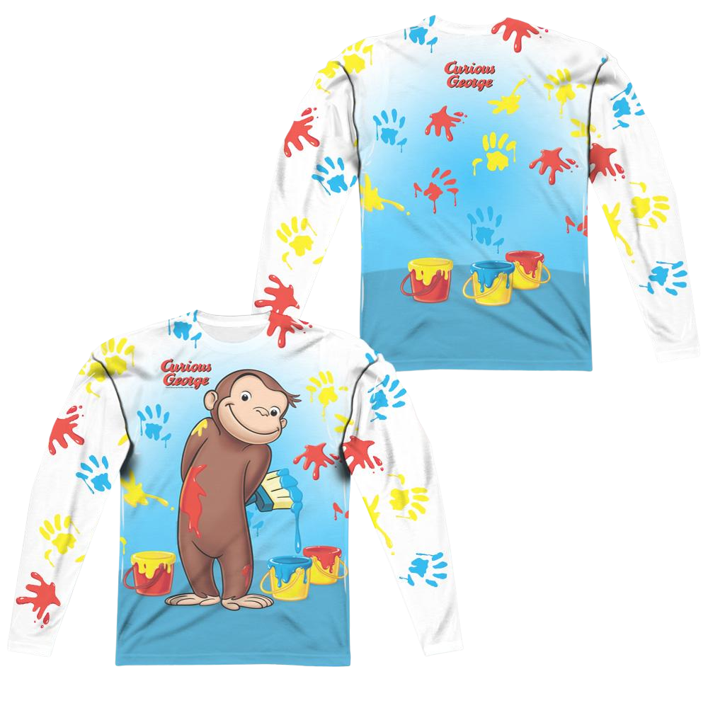 Curious George Paint All Over (Front/Back Print) - Men's All-Over Print Long Sleeve Men's All-Over Print Long Sleeve Curious George