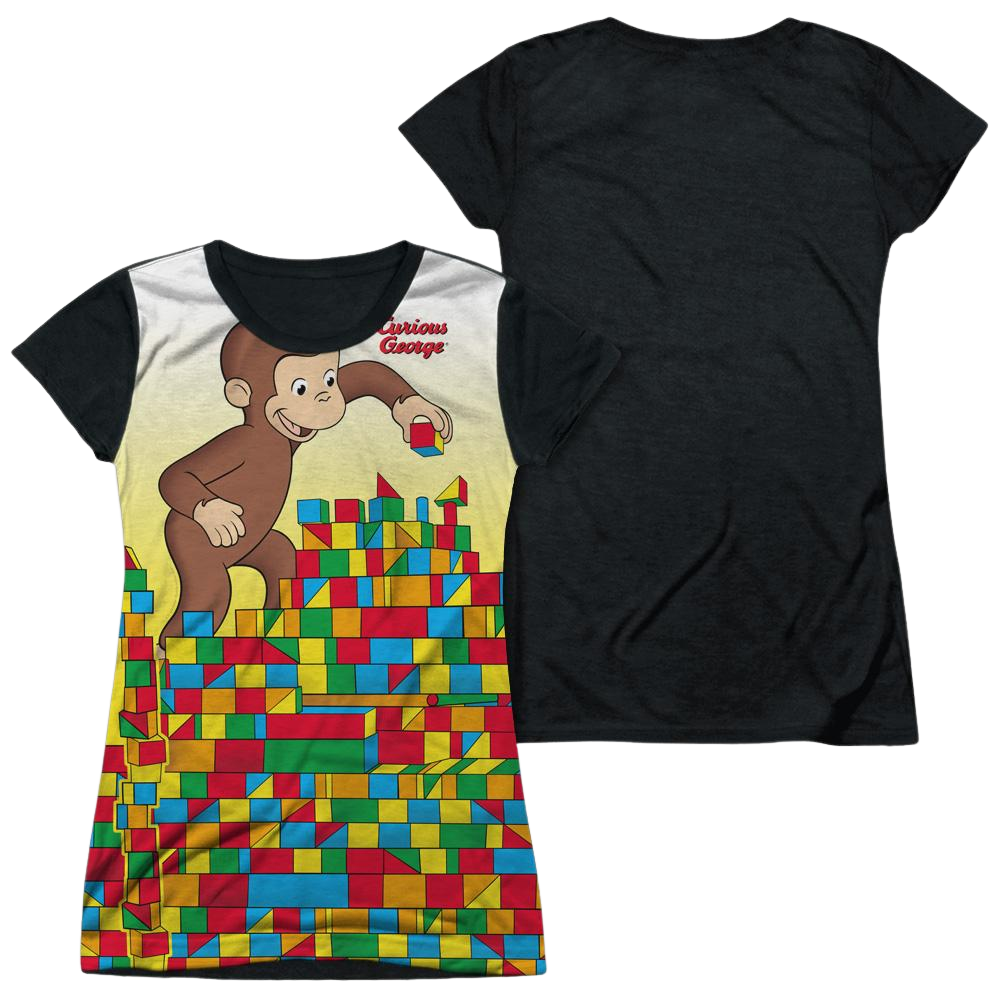 Curious George Building Blocks - Juniors Black Back T-Shirt Juniors Black Back T-Shirt Curious George