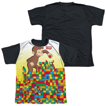 Curious George Building Blocks youth black back t-shirt for ages 8 to 12