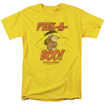 Yellow men's regular fit t-shirt with Curious George Peek A Boo graphic