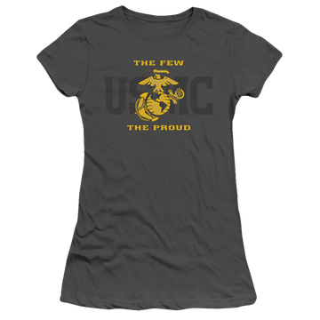 Charcoal juniors t-shirt with U.S. Marine Corps Split Tag graphic