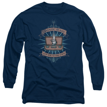 Navy men's long sleeve t-shirt with Fantastic Beasts Briefcase graphic