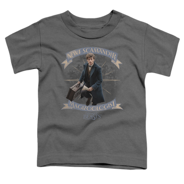Charcoal kid's t-shirt for ages 4 to 7 with Fantastic Beasts and Where to Find Them Newt Scamander graphic