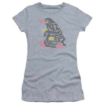 Athletic heather juniors t-shirt with Fantastic Beasts Niffler graphic