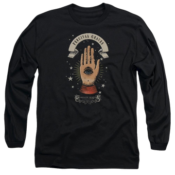 Black men's long sleeve t-shirt with Fantastic Beasts Percival Graves graphic