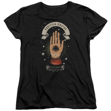 Black women's t-shirt with Fantastic Beasts Percival Graves graphic