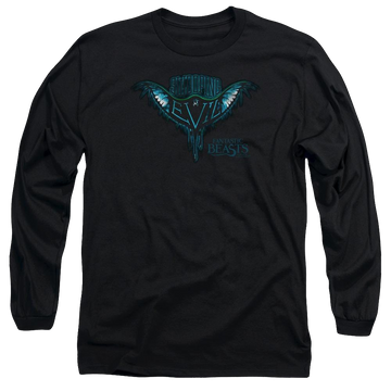 Black men's long sleeve t-shirt with Fantastic Beasts Swooping Evil graphic