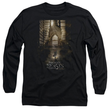 Black men's long sleeve t-shirt with Fantastic Beasts Poster graphic