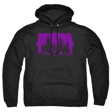 Black pullover hoodie with Fantastic Beasts And The Crimes Of Grindlewald Hogwarts Silhouette graphic