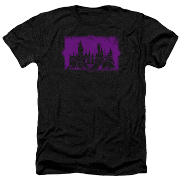 Charcoal men's heather t-shirt with Fantastic Beasts Hogwarts Silhouette graphic