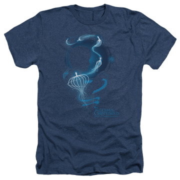 Navy men's heather t-shirt with Fantastic Beasts and Crimes of Grindlewald Newt graphic