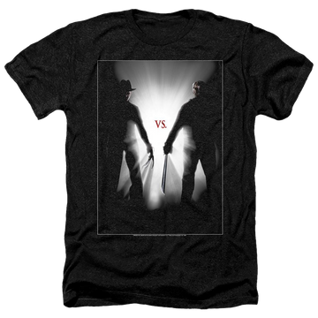 Charcoal men's heather t-shirt with Freddy vs Jason Silhouettes graphic