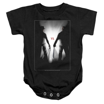 Black baby bodysuit with Freddy vs Jason Silhouettes graphic