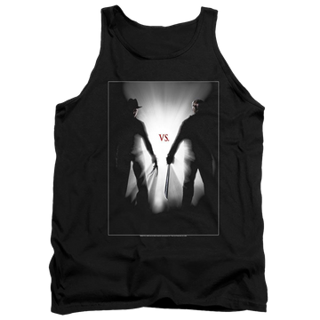 Black men's tank with Freddy vs Jason Silhouettes graphic