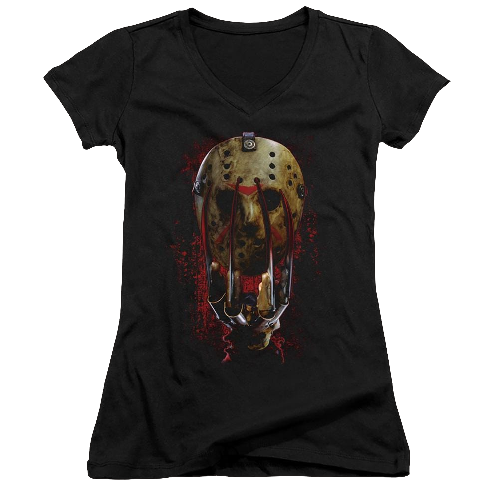 Freddy Vs Jason Mask And Claws - Juniors V-Neck T-Shirt Juniors V-Neck T-Shirt Freddy vs Jason