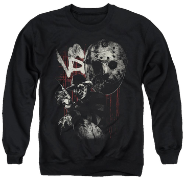 Black men's crewneck sweatshirt with Freddy vs Jason Scratches graphic
