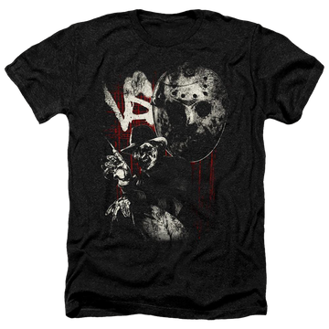 Charcoal men's heather t-shirt with Freddy vs Jason Scratches graphic