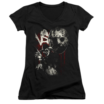 Freddy Vs Jason Scratches - Juniors V-Neck T-Shirt Juniors V-Neck T-Shirt Freddy vs Jason