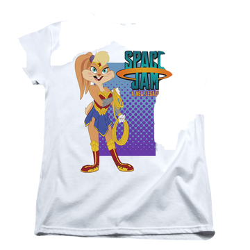 White women's t-shirt with Space Jam - A New Legacy Lola Wonder Woman graphic