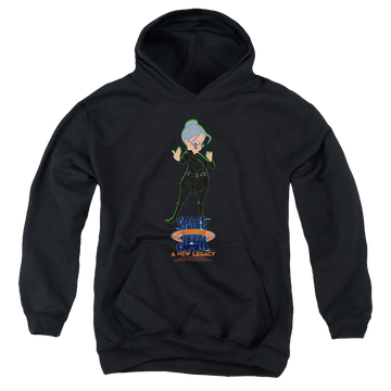 Black youth hoodie for ages 8 to 12 with Space Jam - A New Legacy Granny Matrix graphic