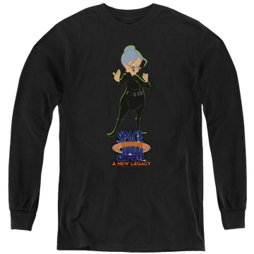 Black youth long sleeve t-shirt with Space Jam - A New Legacy Granny Matrix graphic