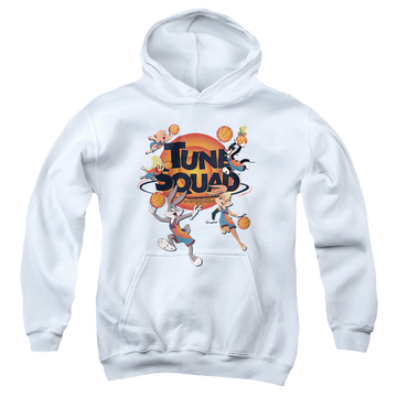 White youth hoodie for ages 8 to 12 with Space Jam - A New Legacy Tune Squad Group graphic