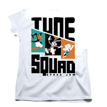 White women's t-shirt with Space Jam - A New Legacy Tune Squad Pattern Characters graphic
