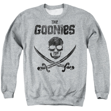 Athletic heather men's crewneck sweatshirt with The Goonies Flag 2 graphic