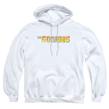 White pullover hoodie with The Goonies Logo graphic