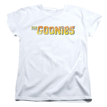 White women's t-shirt with The Goonies Logo graphic