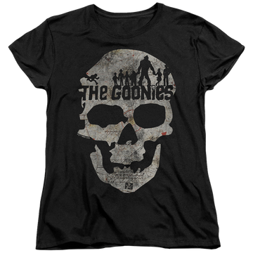 Black women's t-shirt with The Goonies Skull 1 graphic