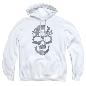 White pullover hoodie with The Goonies Skull 2 graphic