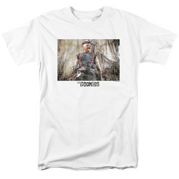 White men's regular fit t-shirt with The Goonies Sloth 2 graphic
