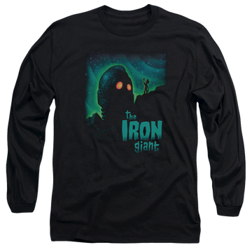 Black men's long sleeve t-shirt with The Iron Giant Look To The Stars graphic