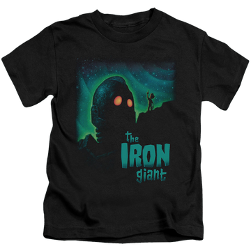 Black kid's t-shirt for ages 4 to 7 with The Iron Giant Look To The Stars graphic