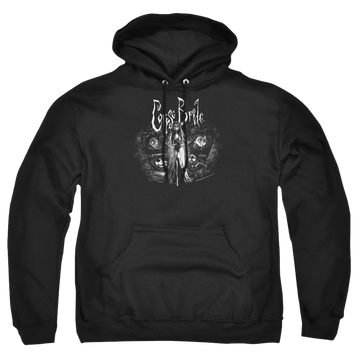 Black pullover hoodie with Corpse Bride Bride To Be graphic