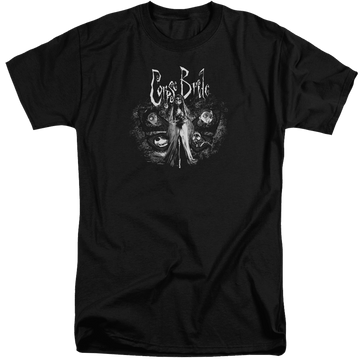 Black men's tall fit t-shirt with Corpse Bride Bride To Be graphic