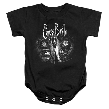 Black baby bodysuit with Corpse Bride Bride To Be graphic