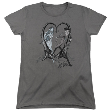 Charcoal women's t-shirt with Corpse Bride Runaway Groom graphic